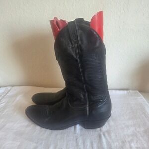 Boulet Black Leather Cowboy Boots Western Stitch Pointed Toe Mens Size 12